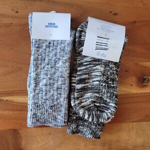 NWT Urban Outfitters 2 Pk OS Neutral Crew & Knee High Cotton Ribbed Knit Socks
